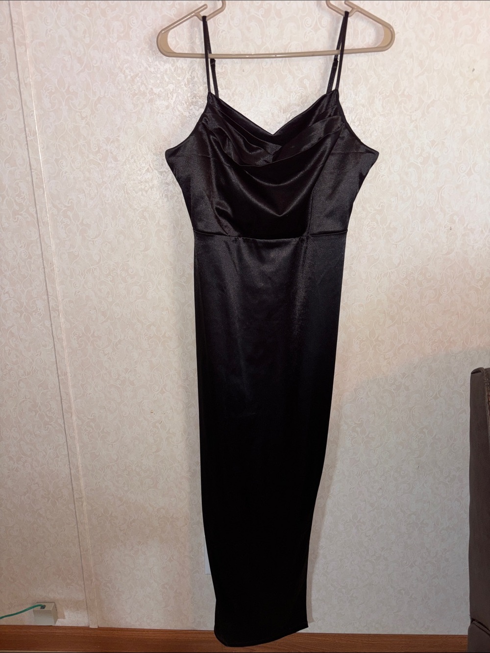 Satin Black Cowl Neck Slip Dress